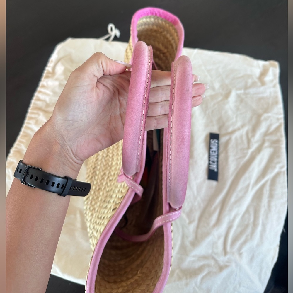 Jacquemus Pink and Tan Straw Raffia Bag - Picture 4 of 10